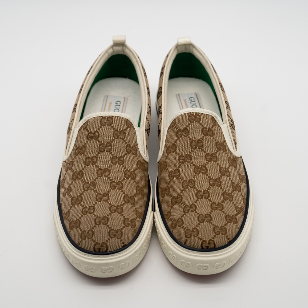 size 12.5G 13 US Gucci Tennis Slip On Canvas GG Brown Beige - Picture 3 of 10